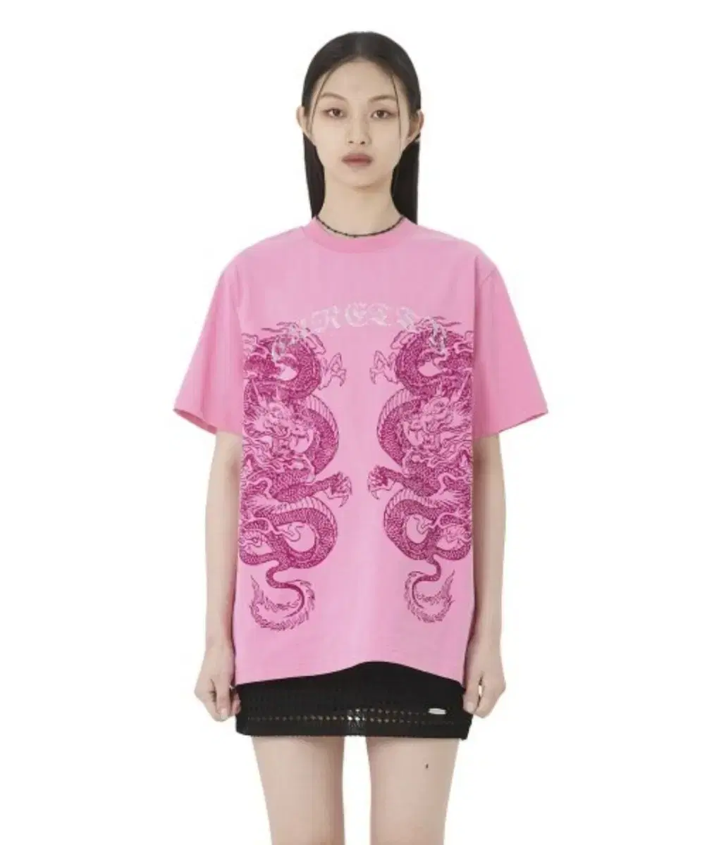 큐리티 큐빅 반팔 DRAGON OVERSIZED T-SHIRT_PINK